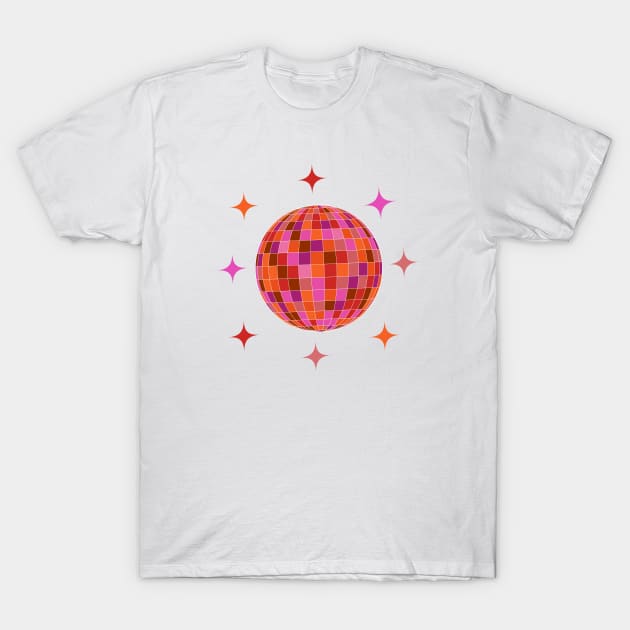 Groovy Disco Ball in pink and orange with stars T-Shirt by yasminepatterns